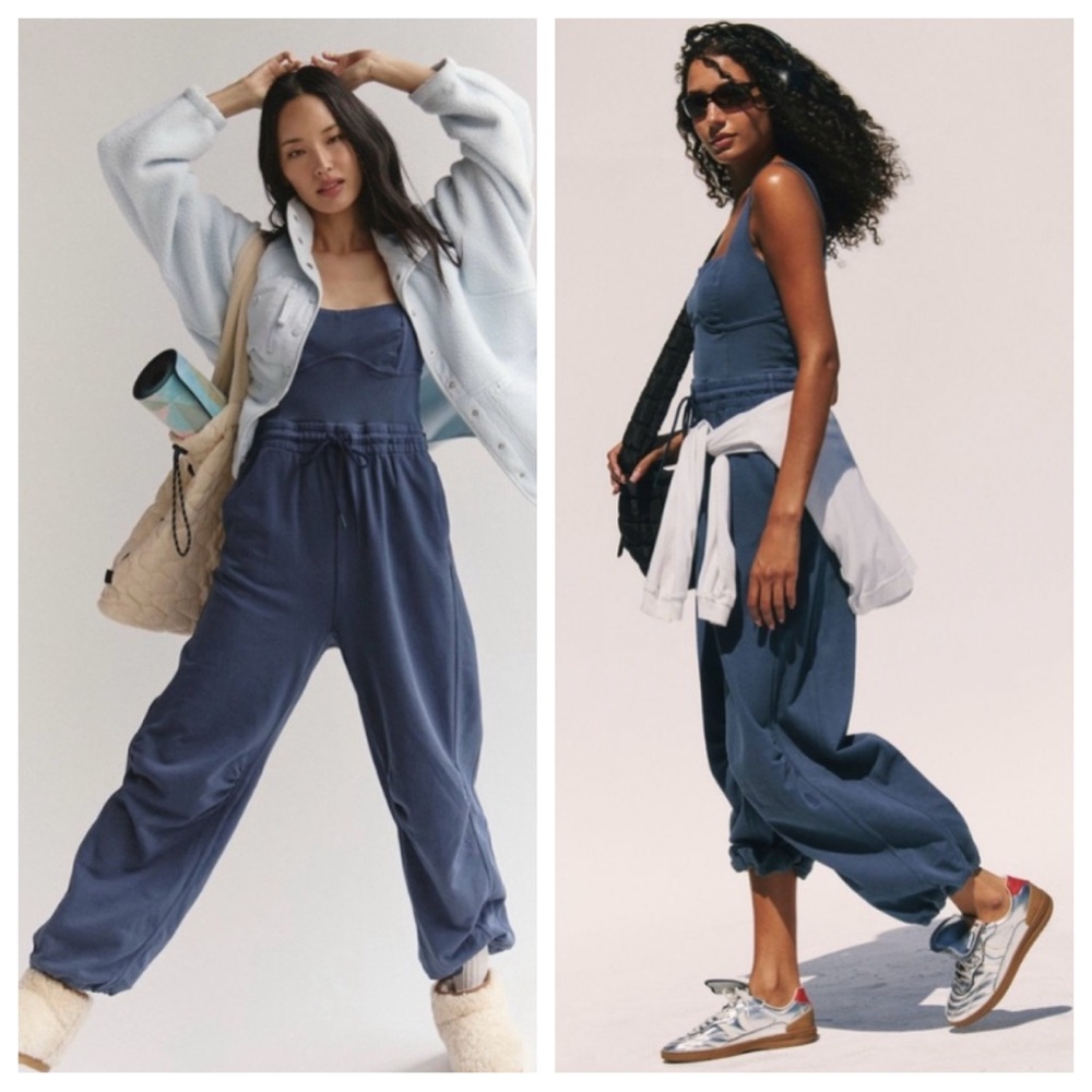 Free People Blue Scoop-Neck Jumpsuit
